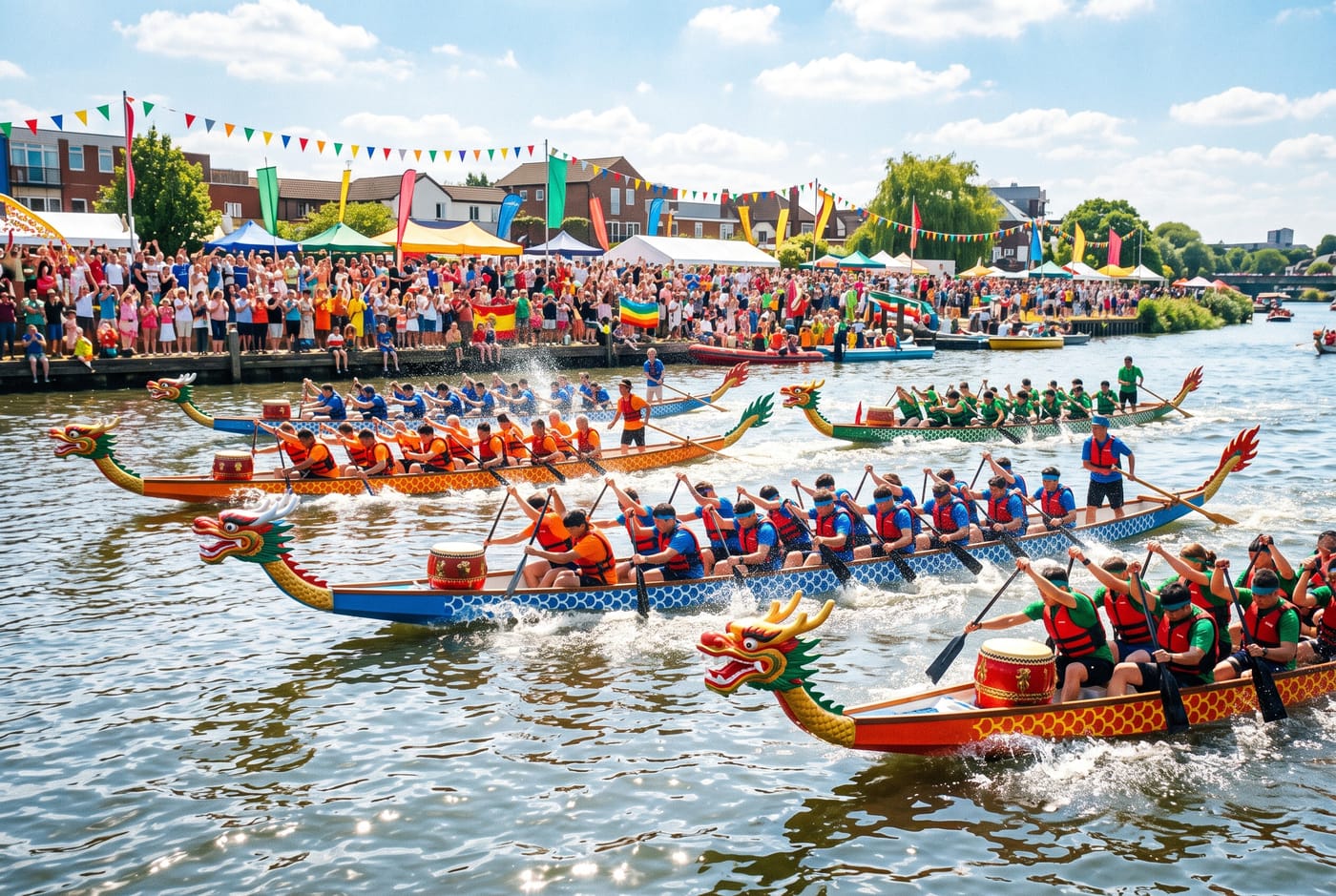 Illustration : un festival de bateaux-dragons au bord de l'eau