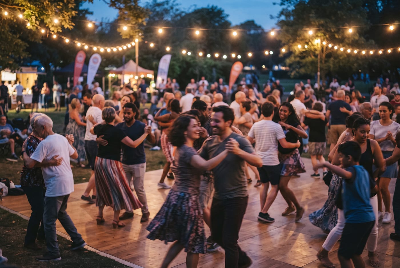 Illustration : un cours de danse en plein air lors d'un événement communautaire